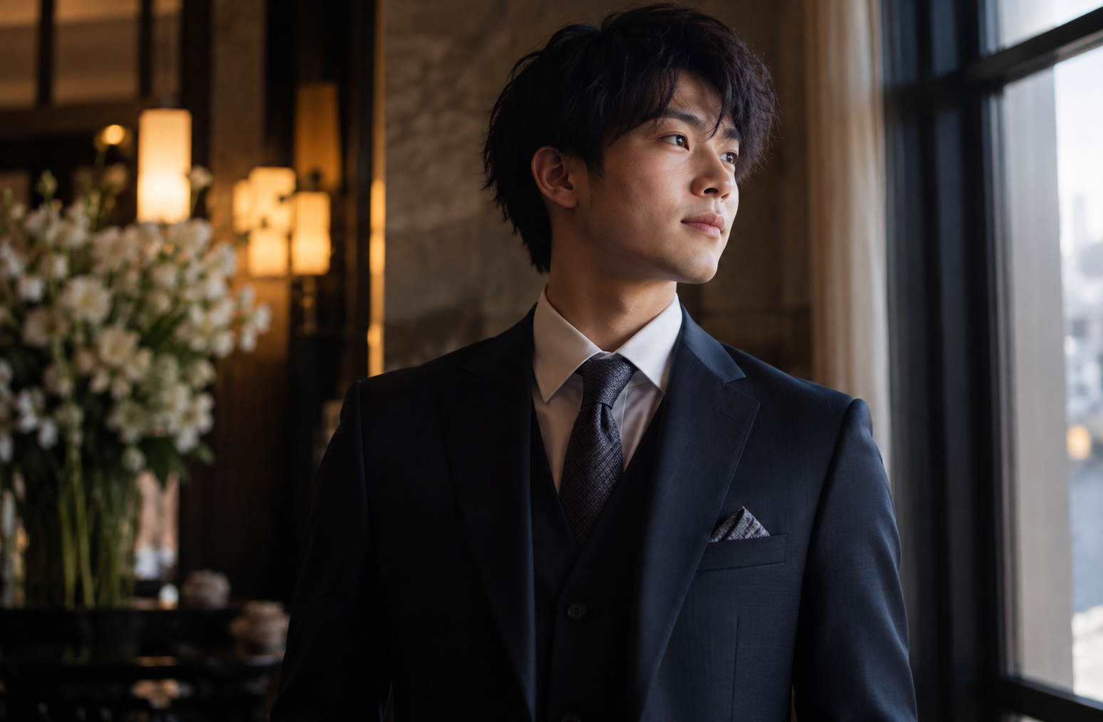 成人式に自分らしいスーツを着こなす新成人男性